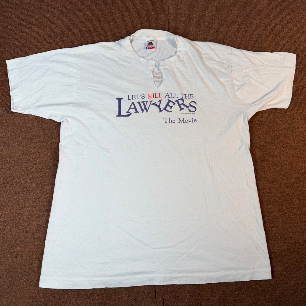 Vintage 1991 Lets Kill All The Lawyers Movie T Shirt XL Lighten Up Films White